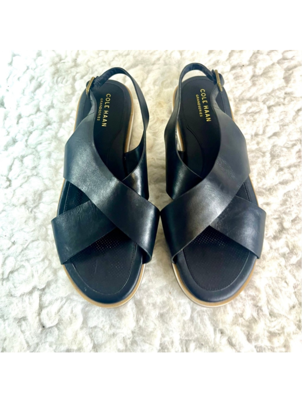 Cole Haan Grandseries Women's Mira Crossband Black Leather Sandals Size 8B